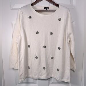 NWOT Talbots Bejeweled Cream Knit Sweater Embellished Women Size XLarge
